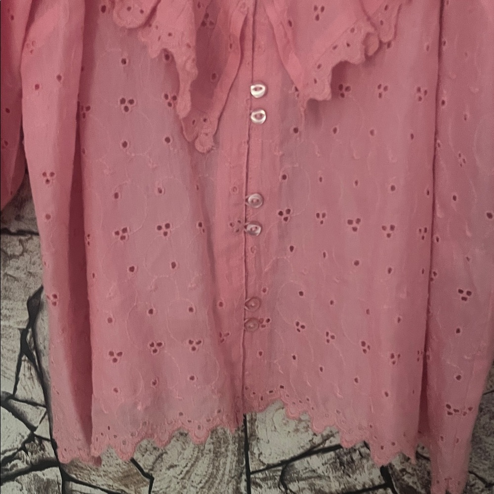 Pink Ruffled Blouse With Button Front - image 4